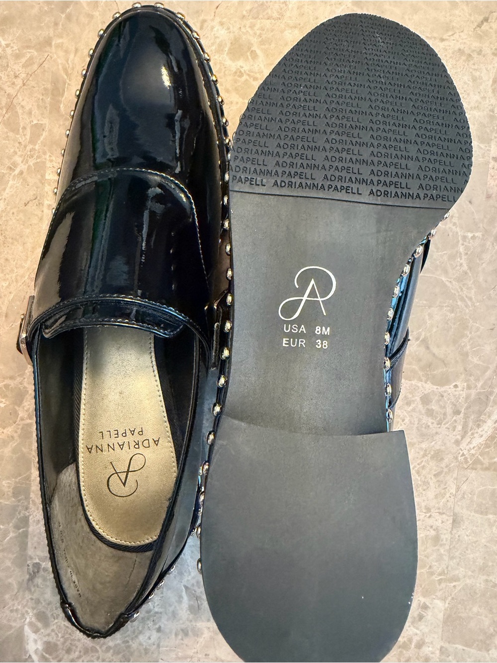 Adrianna Papell Black Patent Studded Loafers - Picture 3 of 5